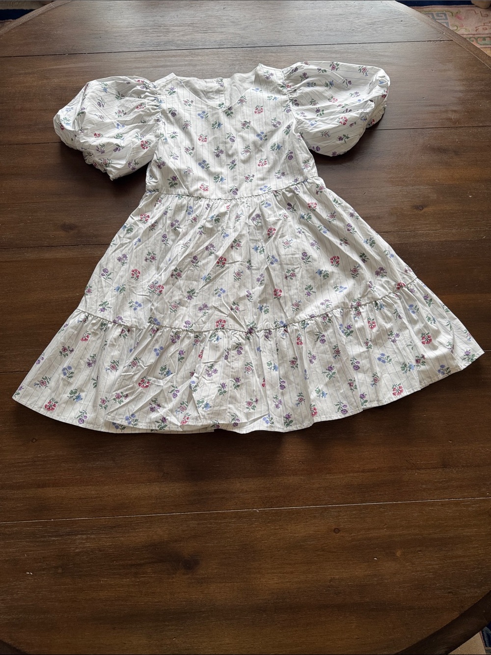 New Sz 12 Janie and Jack lined cotton stripes floral dress puff sleeves